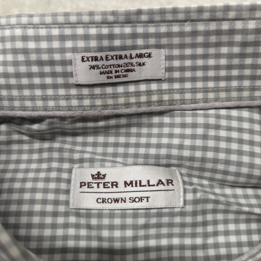 Peter Millar Crown Soft Shirt Mens XXL Grey Gingham Cotton Silk Button Down - Picture 3 of 8